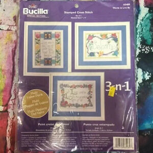 Plaid Bucilla words‎ to live by stamped cross stitch 3 pack